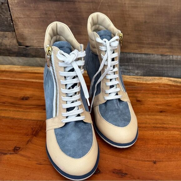 Mario Raspini blue and cream colored wedge sneakers. Size 39 - Picture 1 of 10